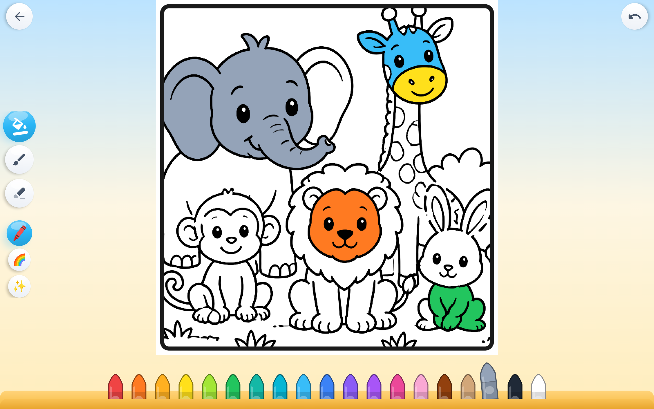 JustColor on a tablet: a safari page being coloured