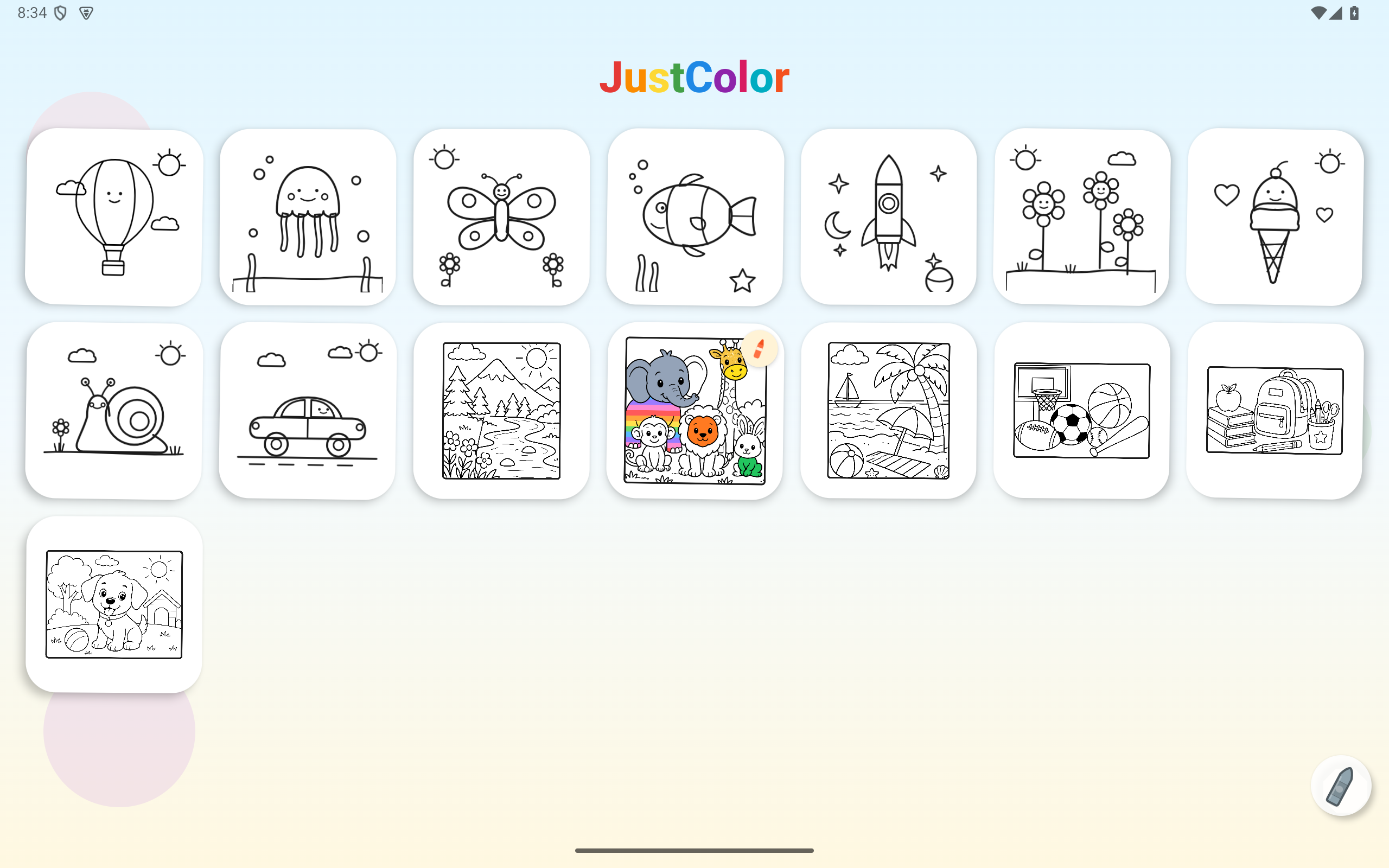 Home grid of colouring pages
